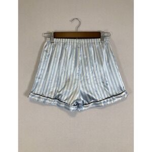 Lyaner Pajama Shorts Womens XS Blue White Striped Satin‎ Silky Loungewear